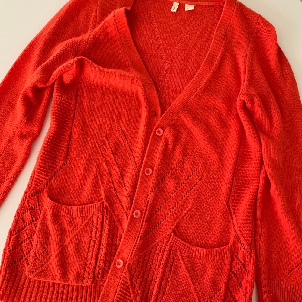 Anthropologie Moth cashmere long pointelle cardi